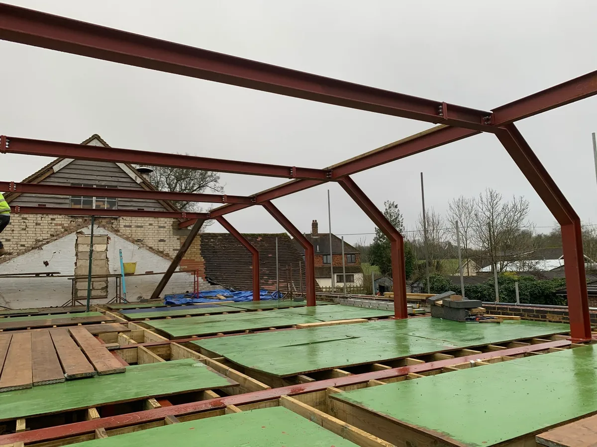 A steel-framed new roof structure