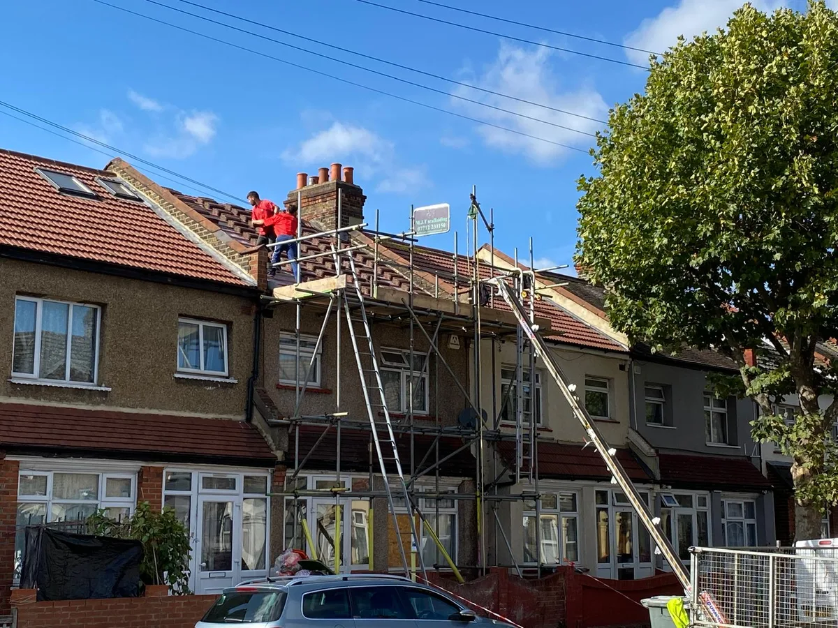 Re-roofing a terraced house from full scaffold